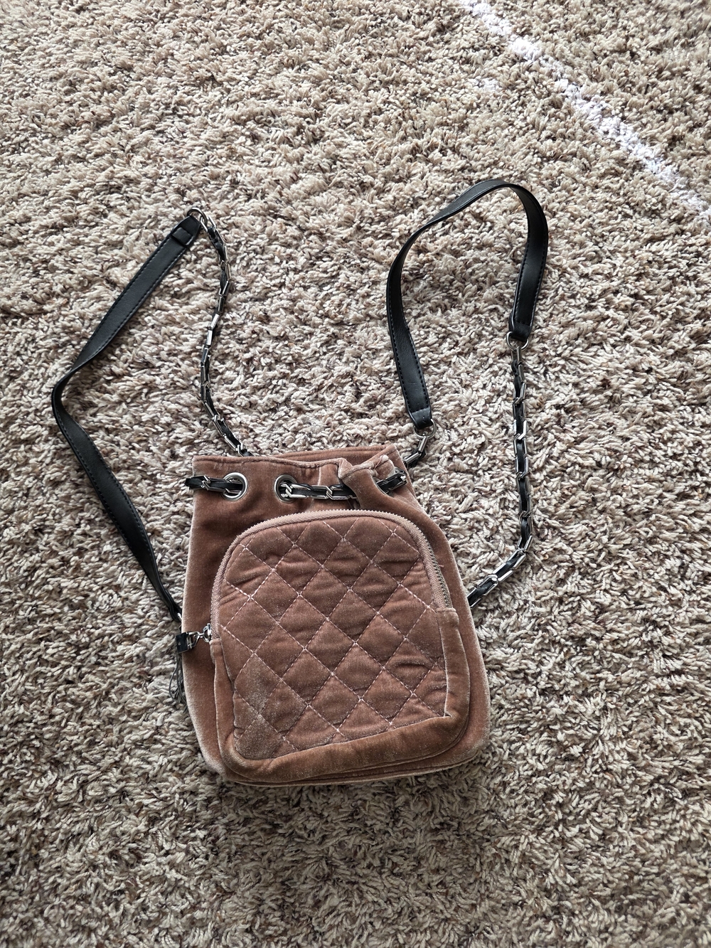 Free People Quilted Velvet Crossbody Bag in Brown
